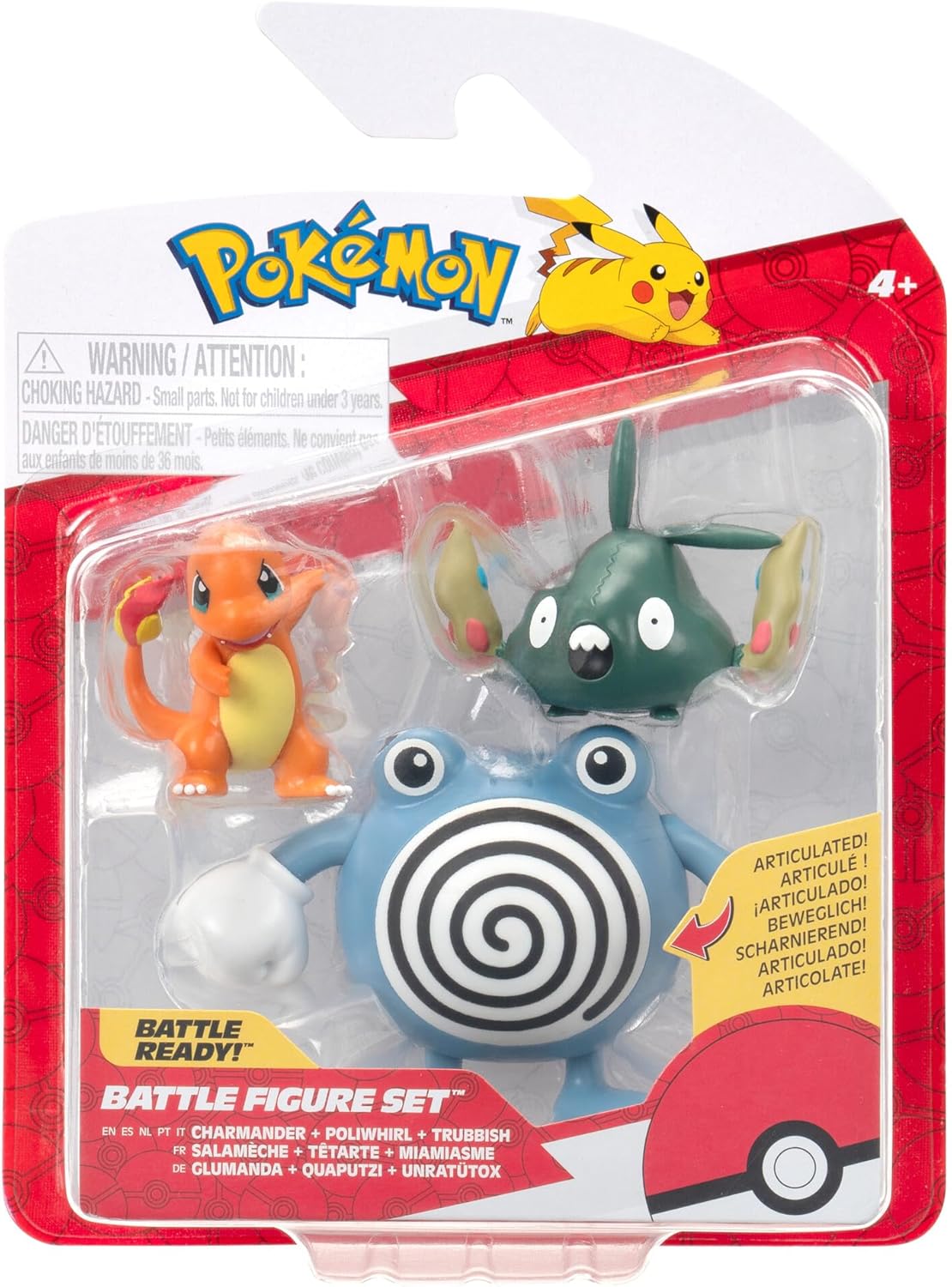 POKEMON PKW4084 BATTLE FIGURE SET CHARMANDER POLIWHIRL TRUBBISH