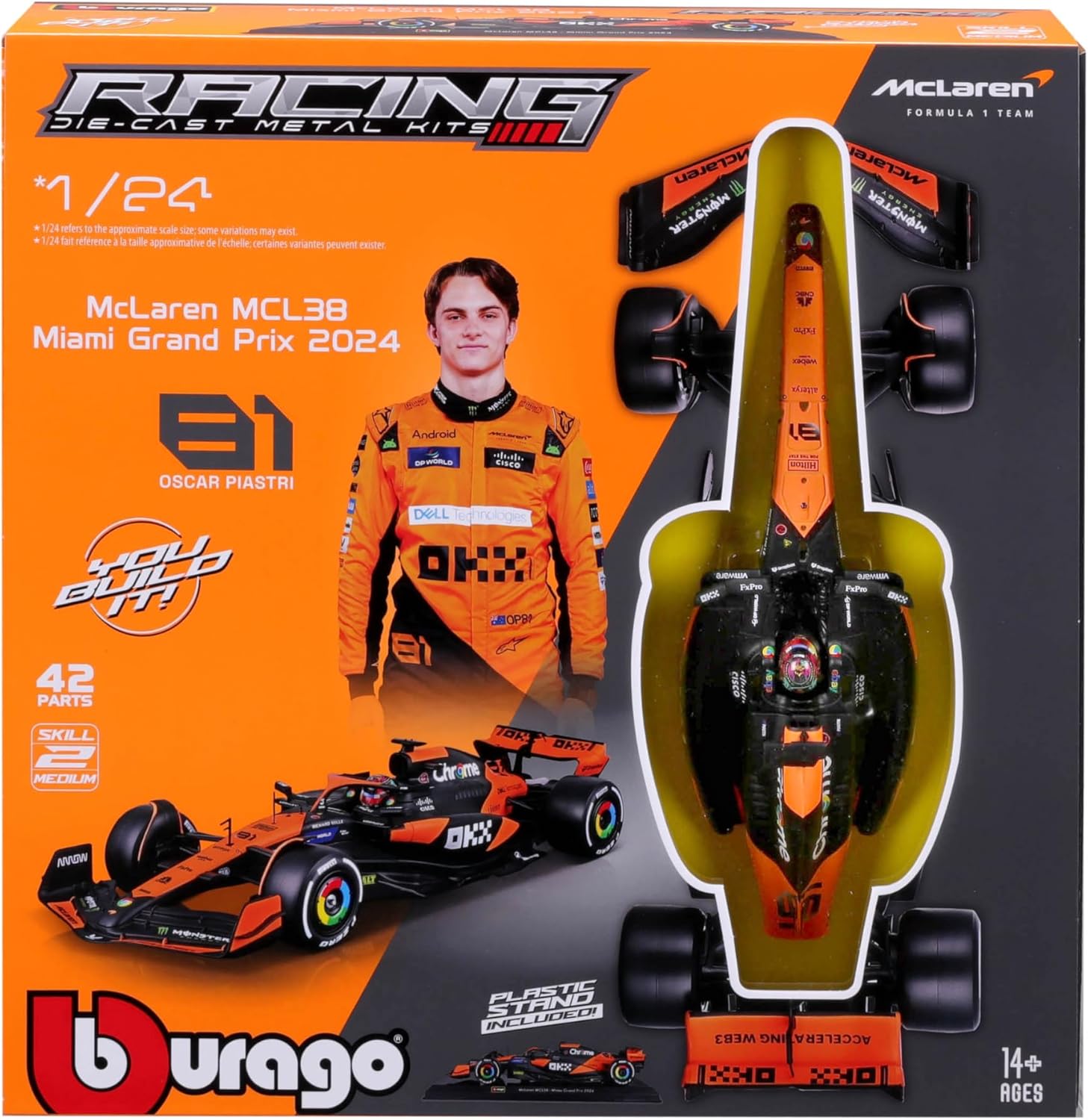 BURAGO 28505 F1 MCLAREN MCL38 #81 OSCAR PIASTRI DIECAST METAL KITS 42 PART 1/24 SCALE VEHICLE