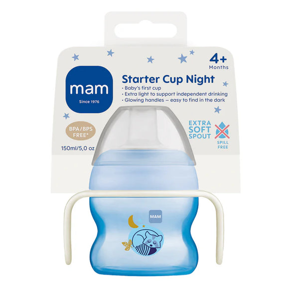 MAM Starter Cup Night Design-Blue Glow In The Dark Handles 4m+