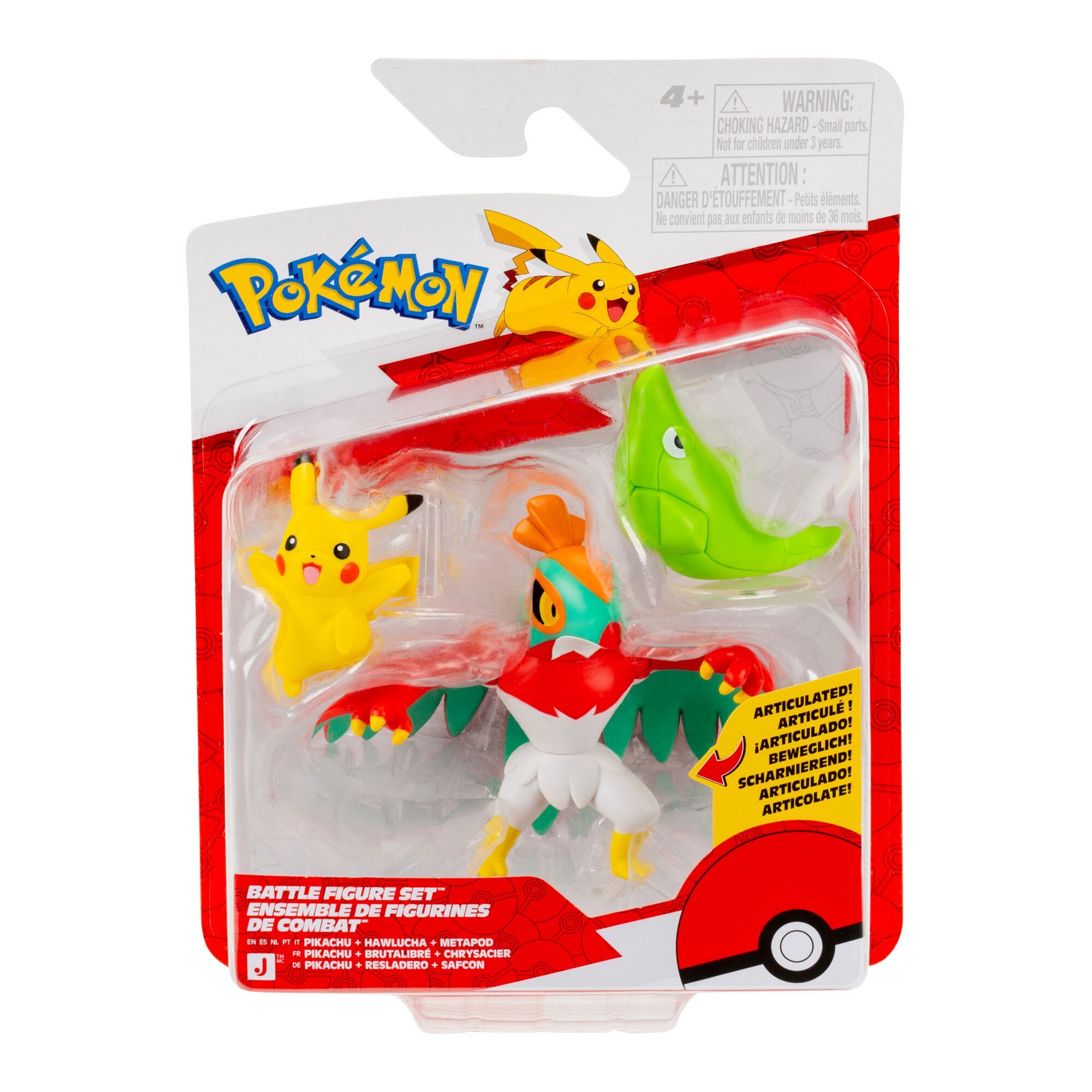 POKEMON PKW4556 PIKACHU+HAWLUCHA+METAPOD BATTLE FIGURE SET