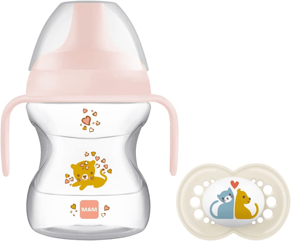MAM Learn to Drink Cup 6m+ with Handles and Soother- Pink