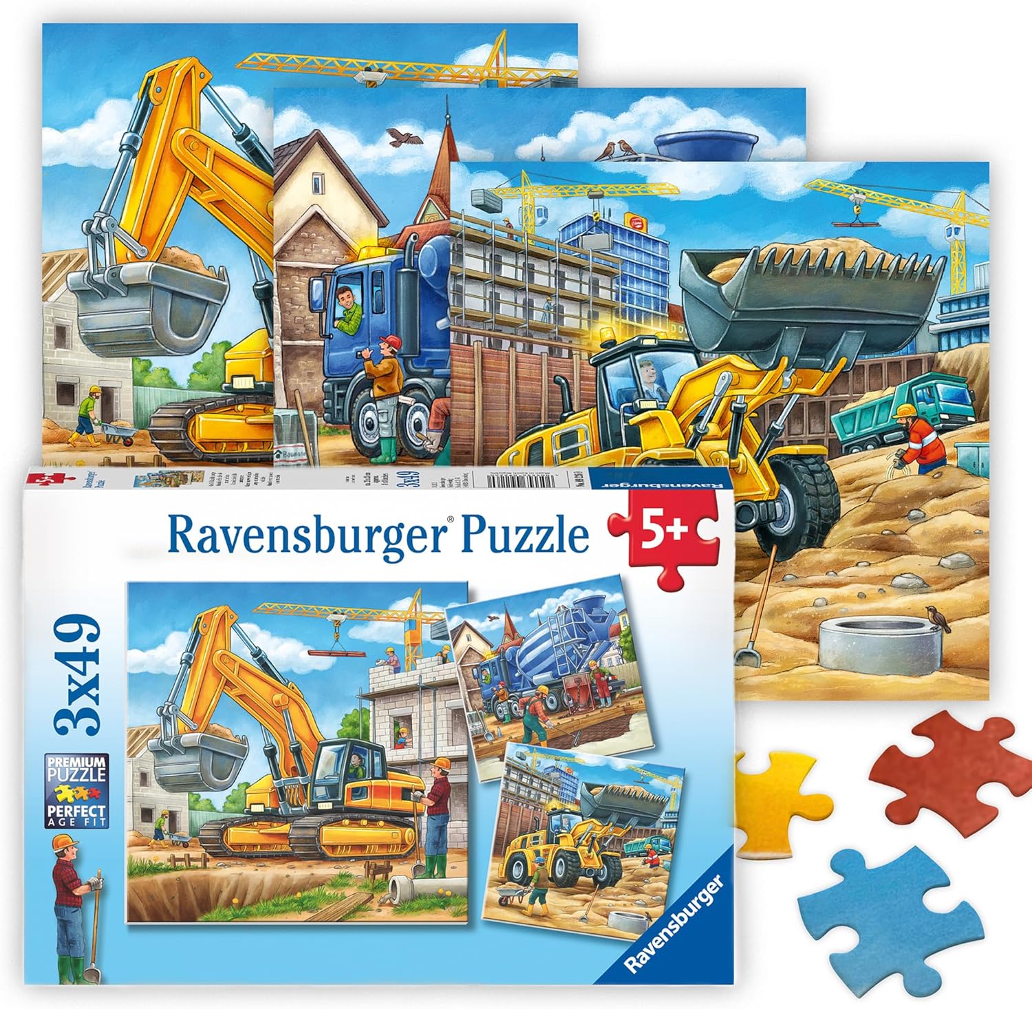 RAVENSBURGER 09226 CONSTRUCTION 3 X 49 PIECE PUZZLES