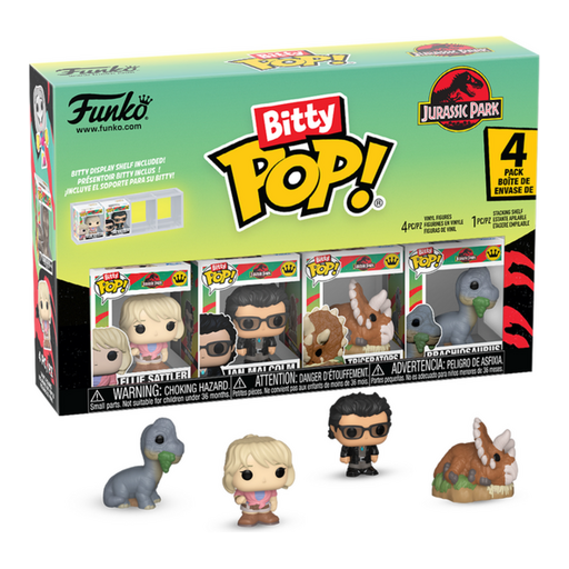 FUNKO BITTY POP! JURASSIC PARK 4 PACK ELLIE SATTLER, IAN MAOLCOLM, TRICERATOPS, BRACHIOSAURUS MINI FIGURES