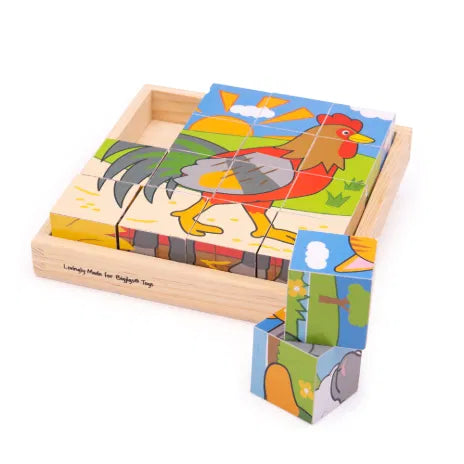 BIGJIGS BJ798 WOODEN CUBE PUZZLE FARM ANIMALS