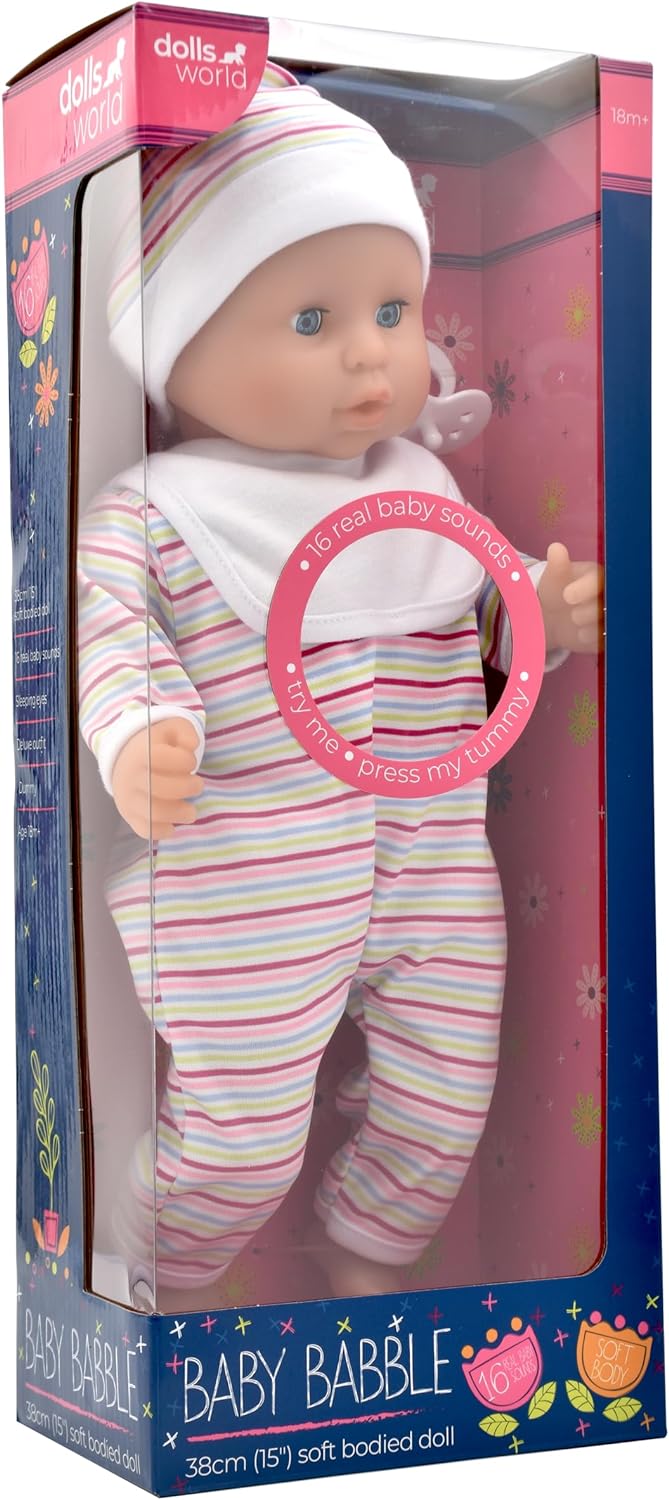 DOLLS WORLD 78350 BABY BABBLE GIRL 38CM SOFT BODIED DOLL
