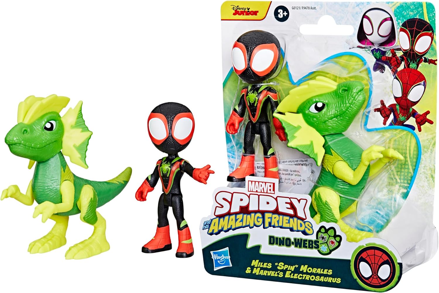 MARVEL SPIDEY AND HIS AMAZING FRIENDS G0121 DINO WEBS MILES "SPIN" MORALES & MARVELS ELECTROSAURUS
