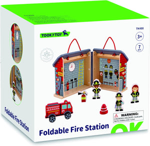 TOOKY TOY TK488 FOLDABLE WOODEN FIRE STATION