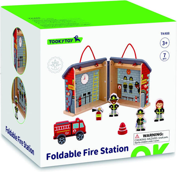 TOOKY TOY TK488 FOLDABLE WOODEN FIRE STATION