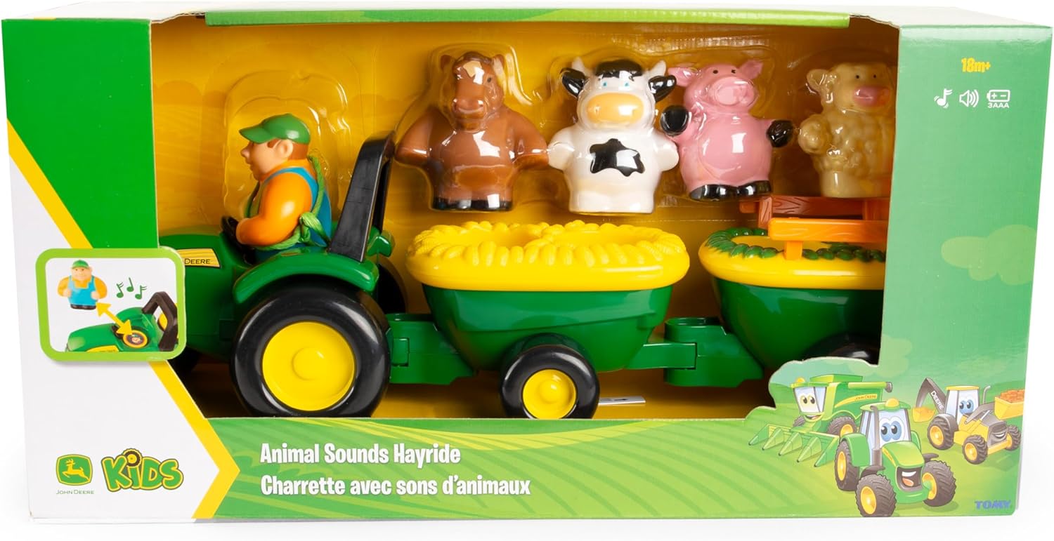 JOHN DEERE KIDS 34908 ANIMAL SOUNDS HAYRIDE TRACTOR AND TRAILER