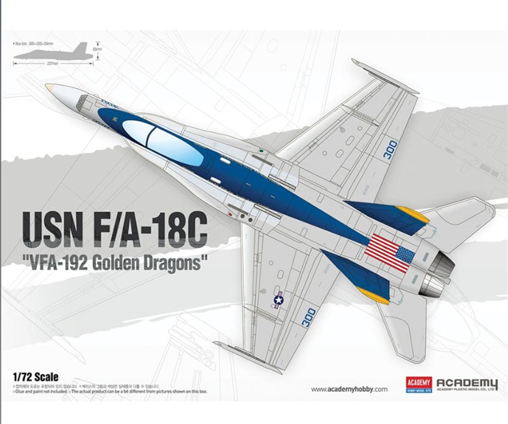 ACADEMY 12564 F/A-18C Hornet Golden Dragons Attack Fighter Plastic Kit  1/72 SCALE
