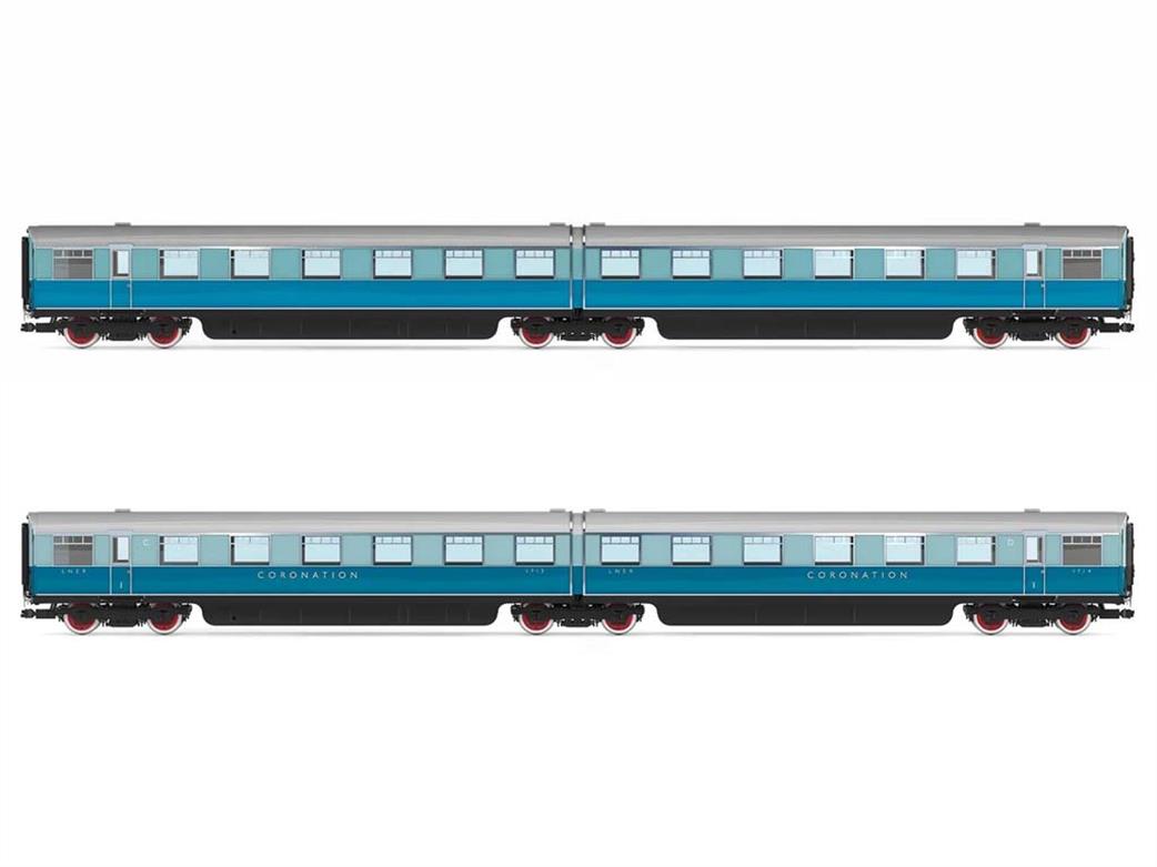Hornby R40224 LNER, Coronation Double Open First Articulated Coach Pack - Era 3