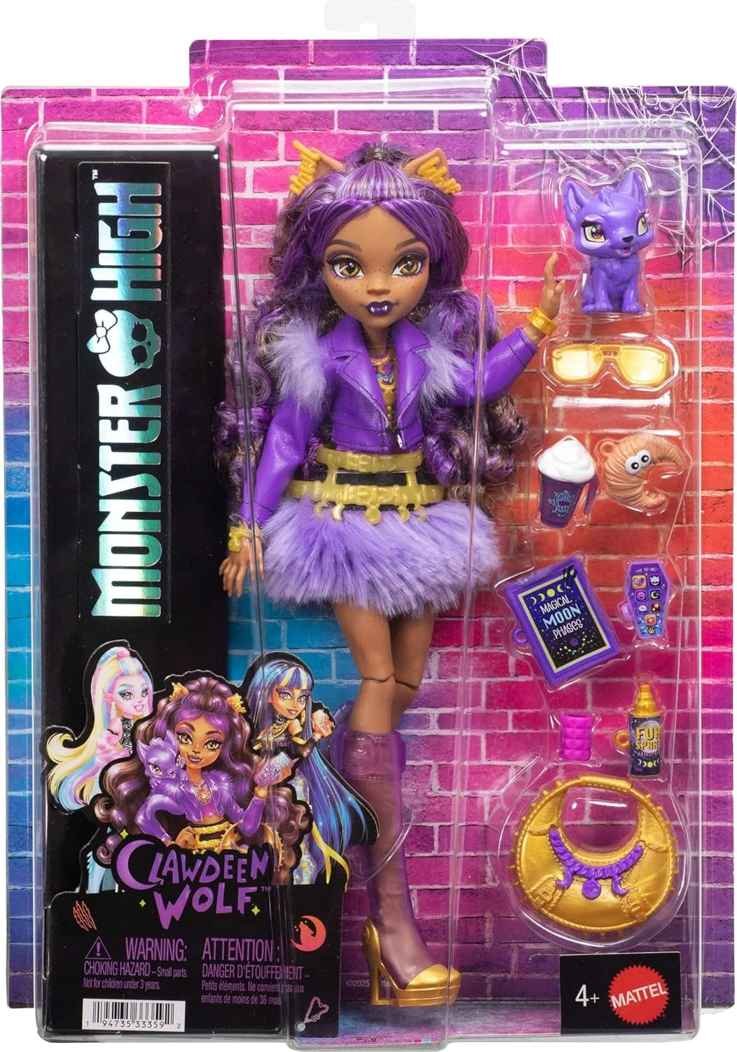 MONSTER HIGH JHK30 CLAWDEEN WOLF Purple Moto Jacket with Pet Wolf Crescent