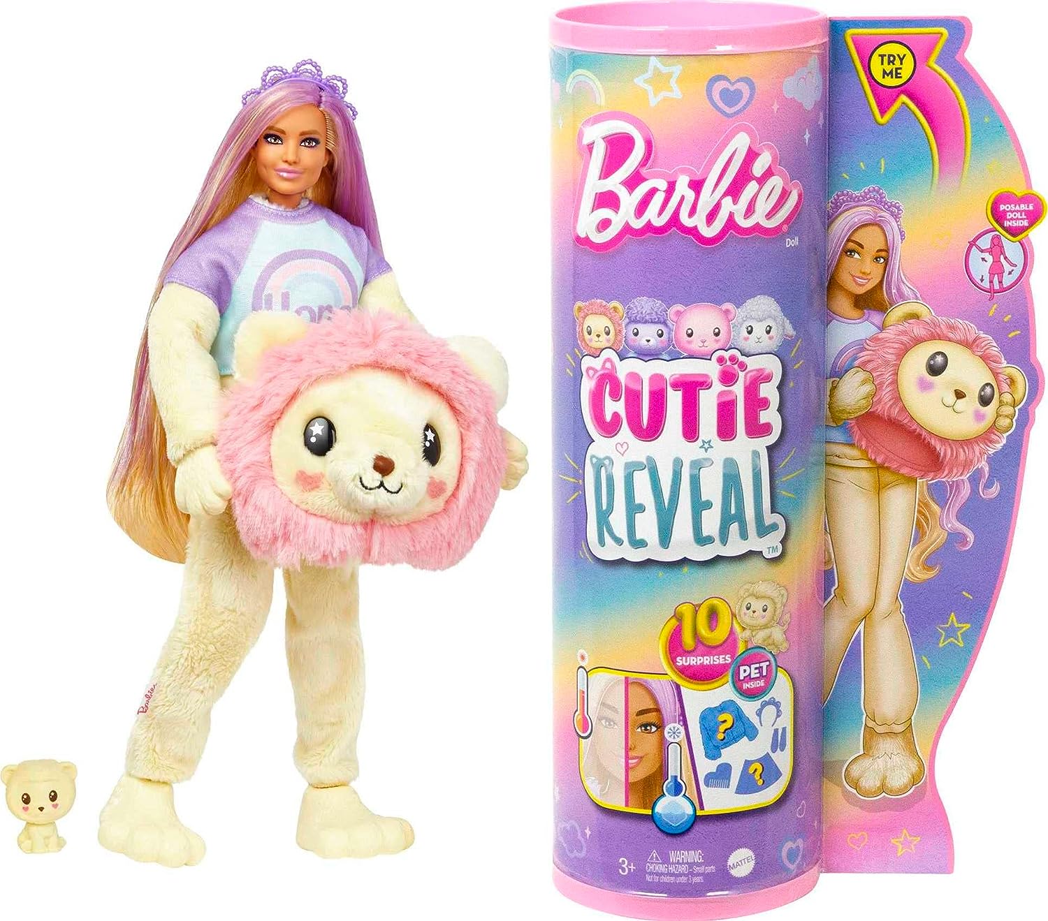 BARBIE HKR06 CUTIE REVEAL COZY CUTE TEES SERIES LION DOLL