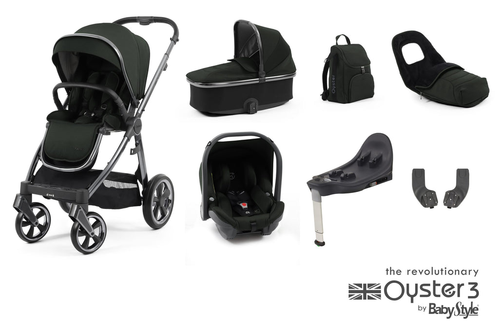 Oyster 3 Luxury Travel System In Black Olive on Gunmetal Chassis
