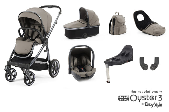 Oyster 3 Luxury Travel System In Stone on NEW Gunmetal Chassis