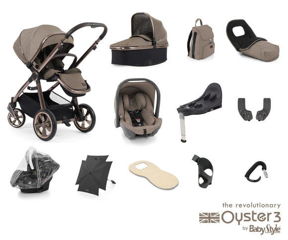 Oyster 3 Ultimate Travel System In Mink on NEW Bronze Chassis