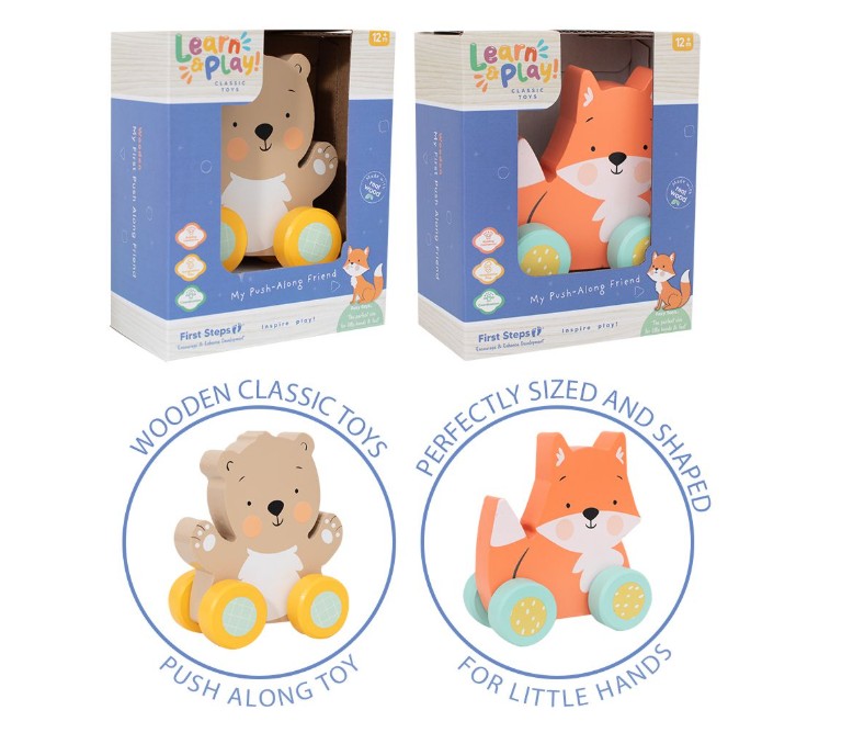 FIRST STEPS WOODEN PS888 MY FIRST PUSH ALONG FRIEND (FOX OR BEAR) ONE SUPPLIED AT RANDOM