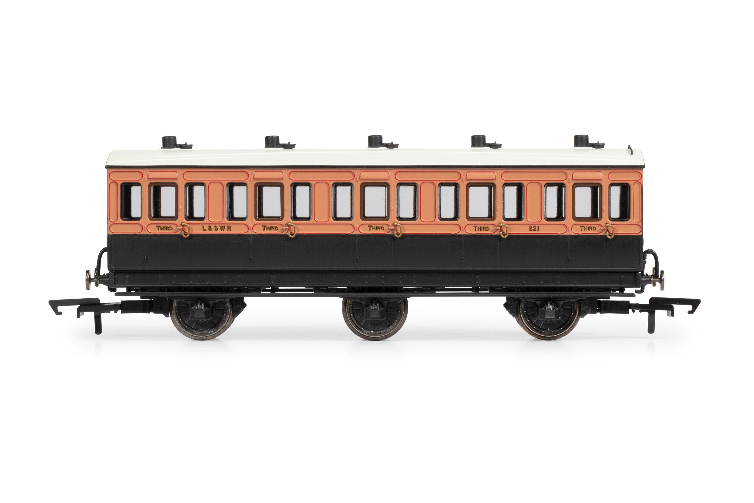 Hornby  R40291 LSWR, 6 Wheel Coach, 3rd Class, 821 - Era 2