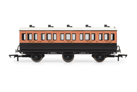 Hornby  R40291 LSWR, 6 Wheel Coach, 3rd Class, 821 - Era 2