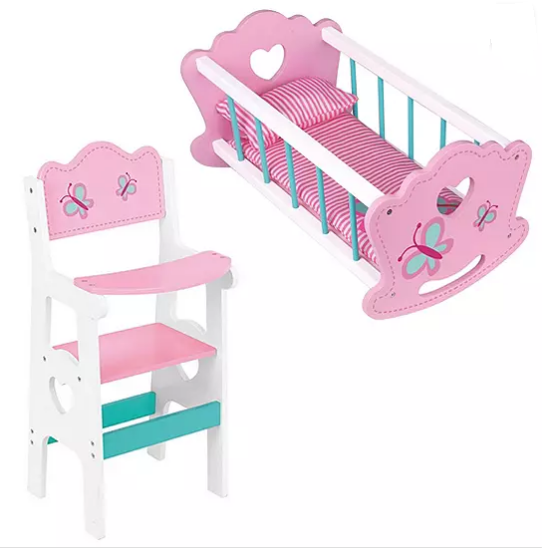 TOOKY TOY TF306 WOODEN HIGH CHAIR AND CRADLE SET