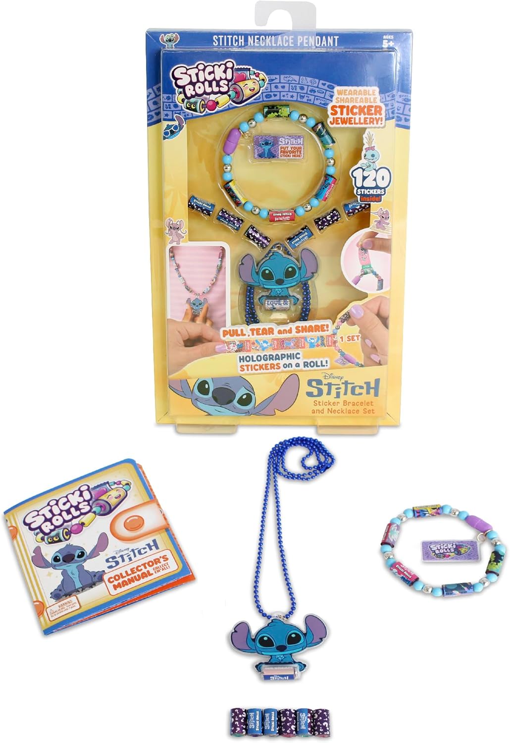 STICKI ROLLS SR460 DISNEY STITCH STICKI BANDS BRACELET AND NECKLACE SET