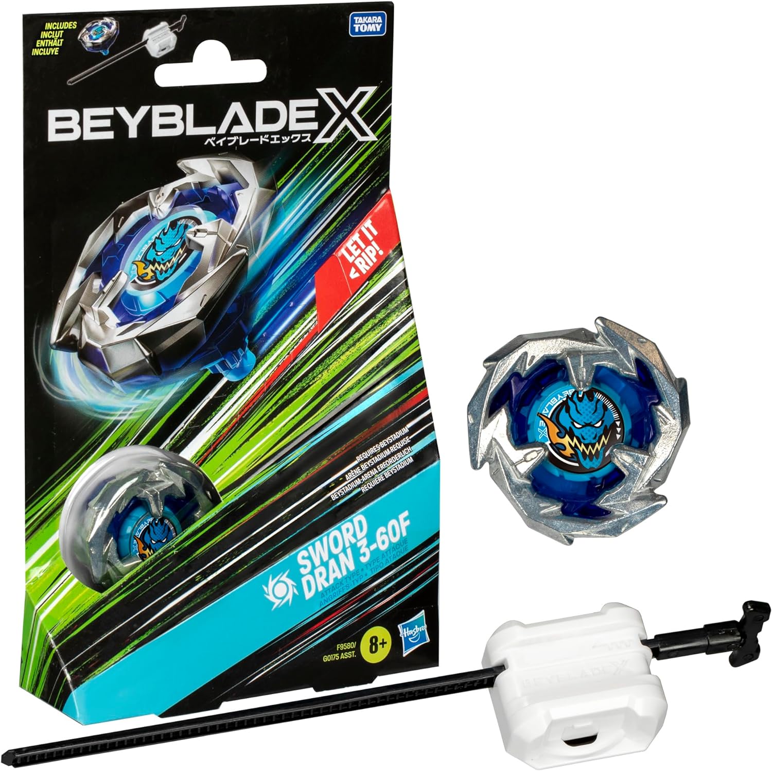 BEYBLADE X F9580 SWORD DRAN 3-60F STARTER PACK TOP AND LAUNCHER