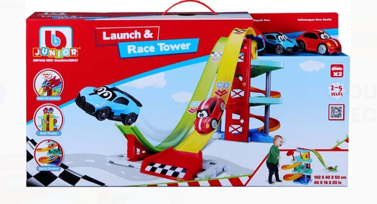 BBURAGO JUNIOR 88604 LAUNCH & RACE TOWER WITH VW BEETLE AND BUGATTI DIVO