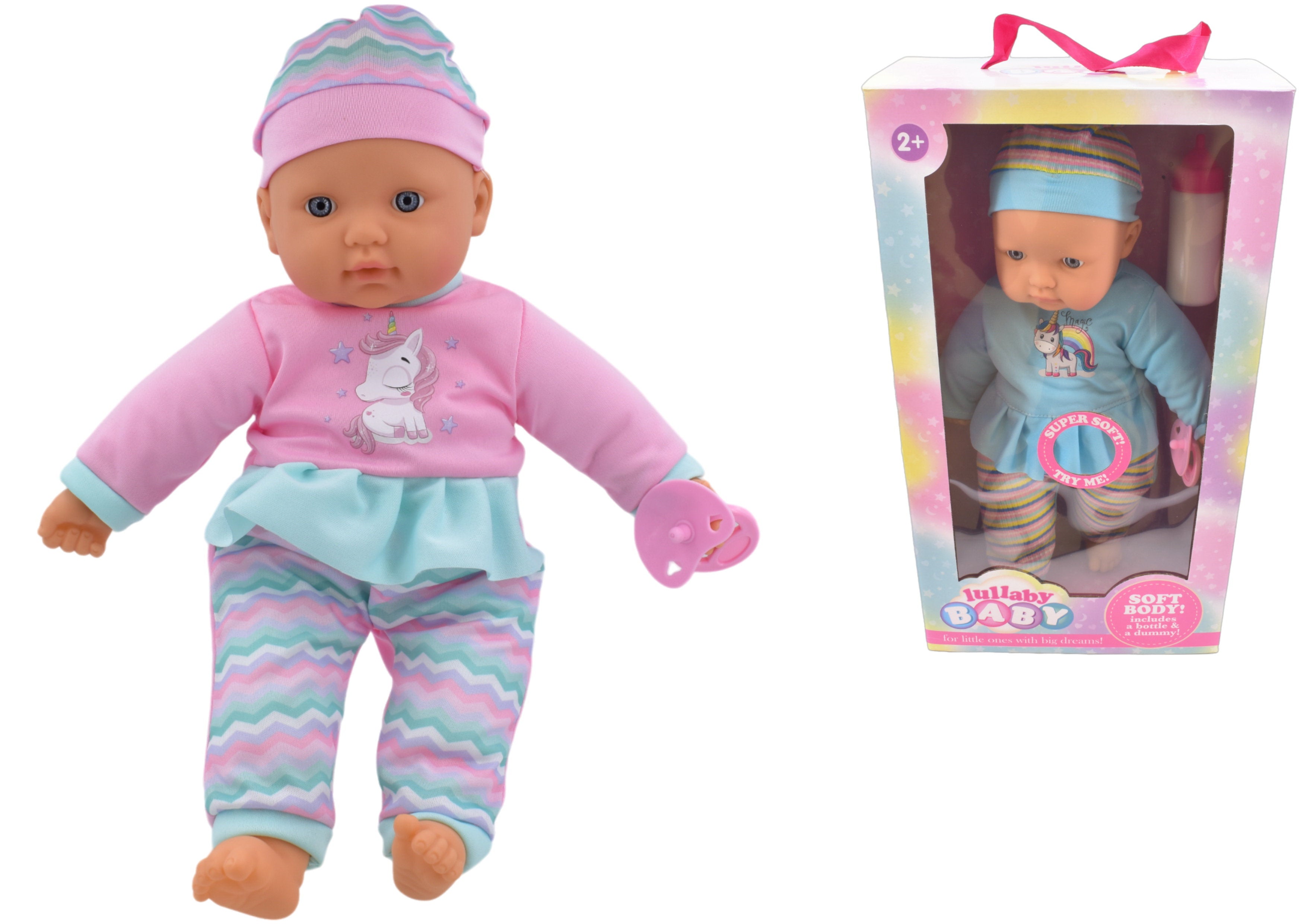 LULLABY BABY 2145 BABY 40CM SOFT DOLL WITH BOTTLE AND DUMMY