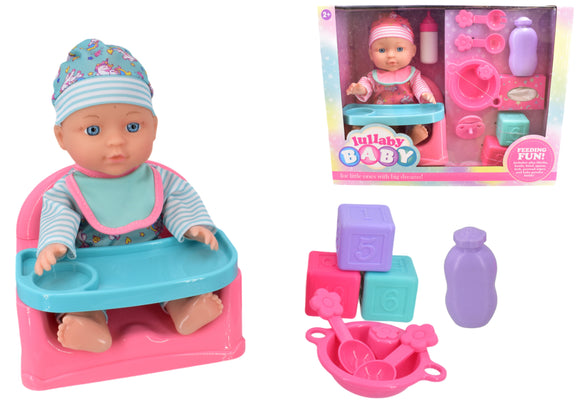 LULLABY BABY 2152 BABY 29CM DOLL WITH FEEDING CHAIR AND ACCESSORIES