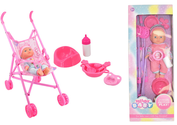 LULLABY BABY 2162 BABY 26CM DOLL WITH STROLLER AND ACCESSORIES