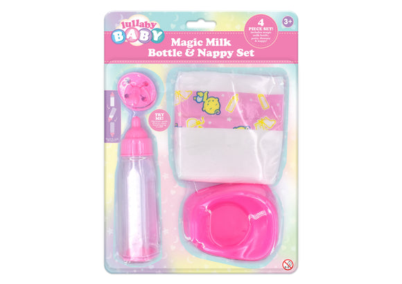 LULLABY BABY 3894 BABY DOLL NAPPY AND FEEDING BOTTLE SET