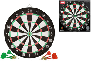 MY 17" DARTBOARD DOUBLE SIDED WITH 6 DARTS