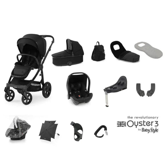 Oyster 3 Ultimate Travel System In Onyx on NEW Gloss Black Chassis