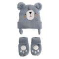 ZIGGLE HAT7083M BLUE BEAR 12-24M WOOLLY HAT AND MITTENS