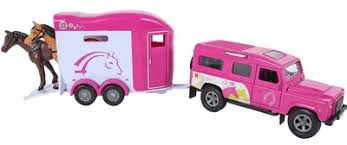 KIDS GLOBE DIE CAST PINK LANDROVER WITH HORSE TRAILER