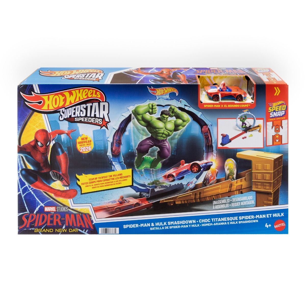 HOT WHEELS JMR29 SUPERSTAR SPEEDERS SPIDER-MAN & HULK SMASHDOWN PLAYSET
