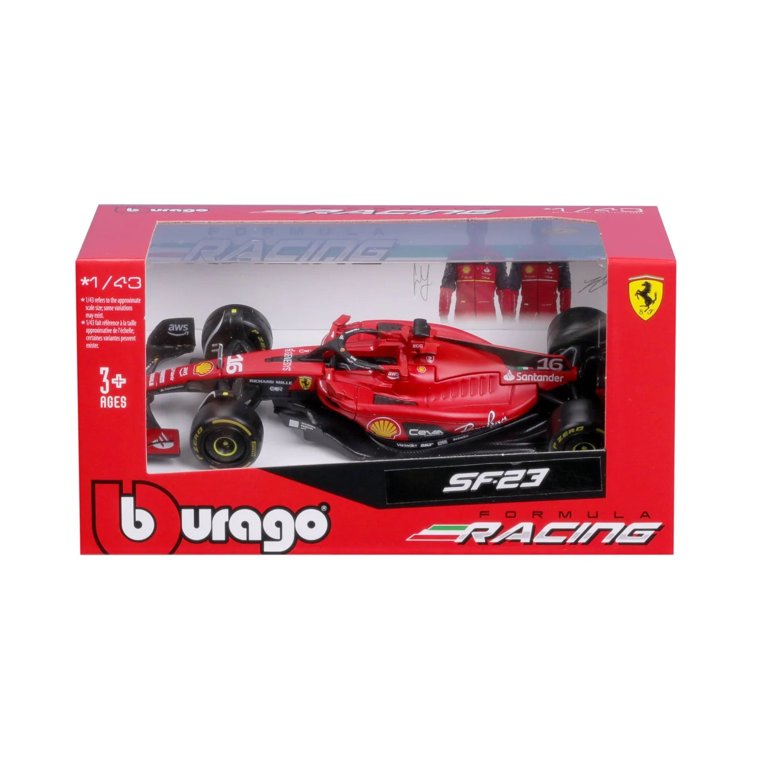 14 BURAGO 18-36836 NO16 FERRARI SF23 CHARLES LECLERC F1 CAR 1/43RD SCALE