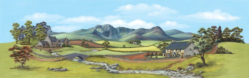 PECO SCENE BACKGROUNDS SK-24 COUNTRY WITH RIVER LANDSCAPE