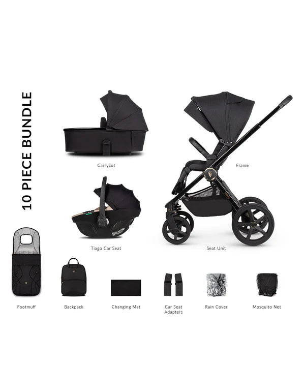 Venicci Tinum Upline 2 10 piece Travel System Bundle in All Black
