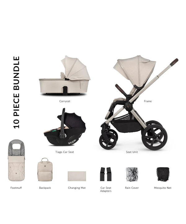 Venicci Tinum Upline 2 10 piece Travel System Bundle in Stone Beige