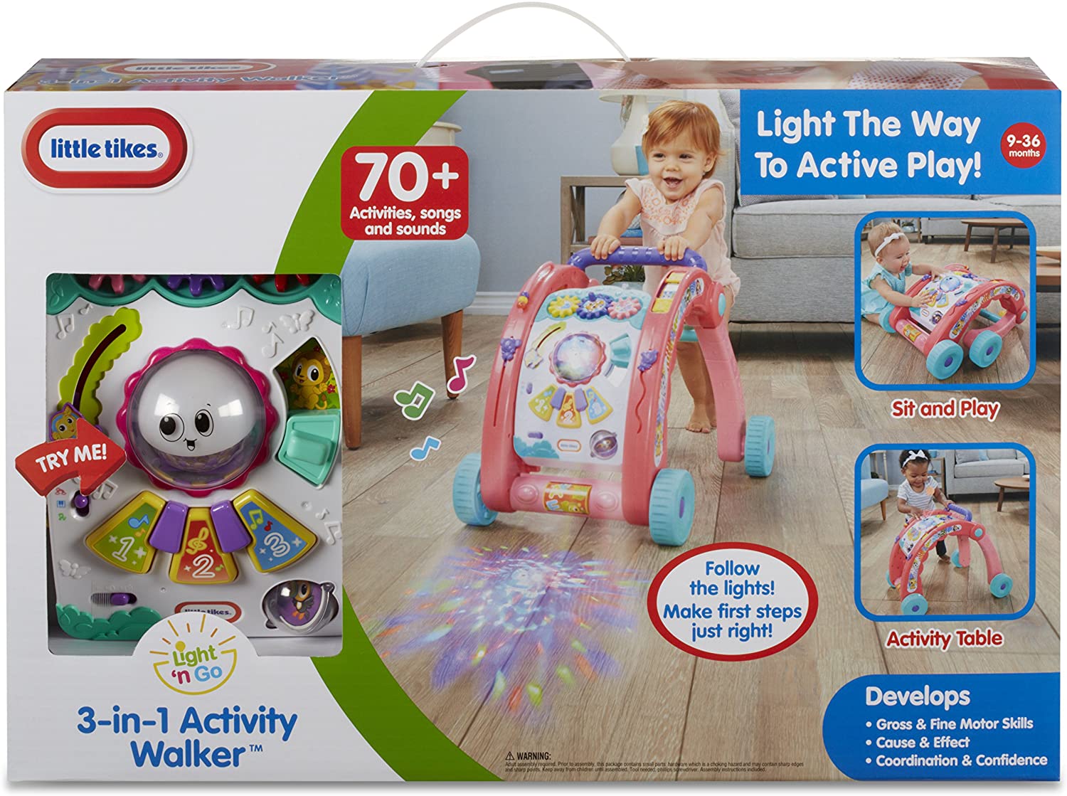 LITTLE TIKES 643095 3 IN 1 ACTIVITY  BABY WALKER PINK