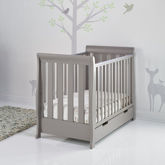 OBaby Stamford Mini Cot Bed with Drawer Taupe Grey