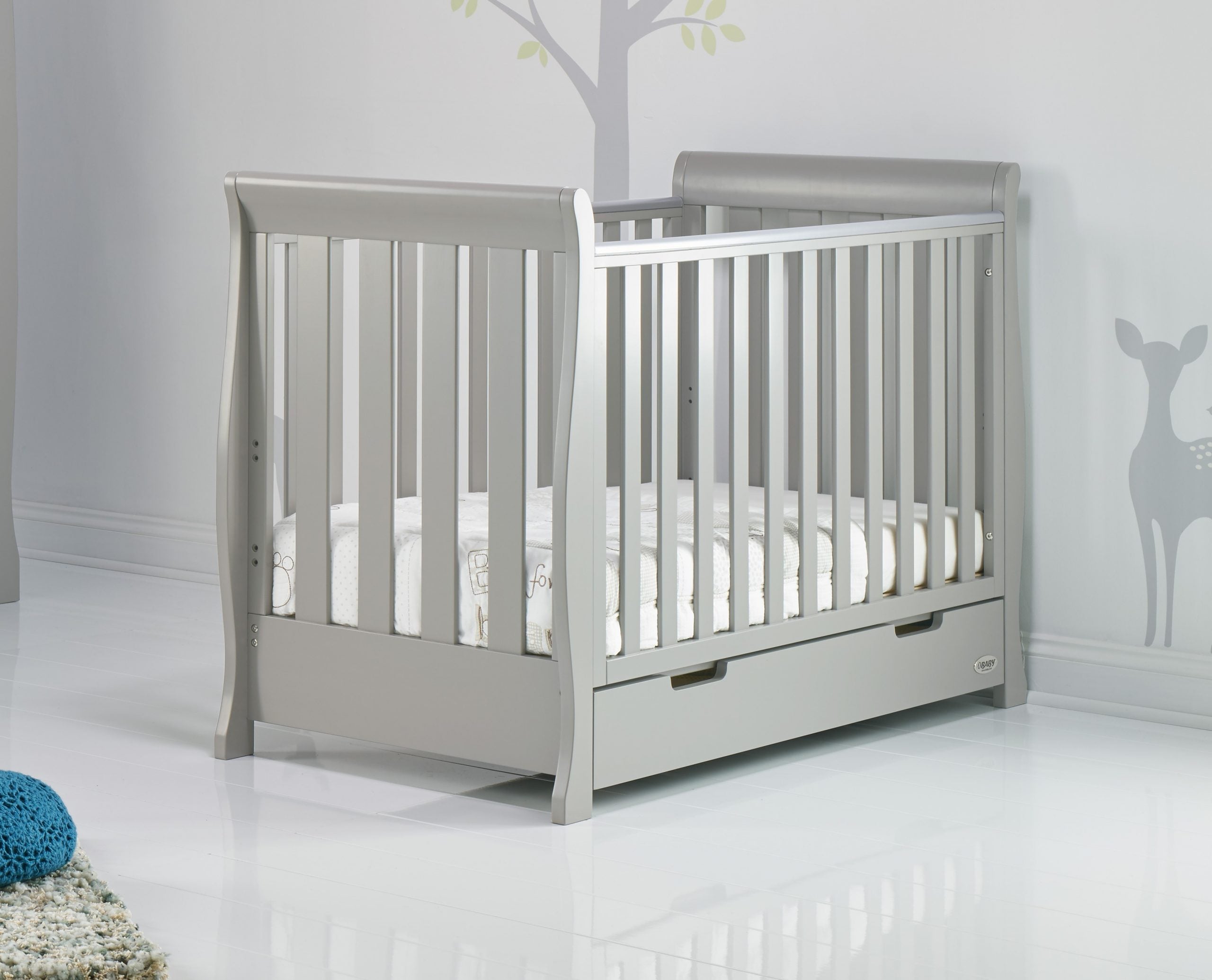 OBaby Stamford Mini Cot Bed with Drawer Warm Grey