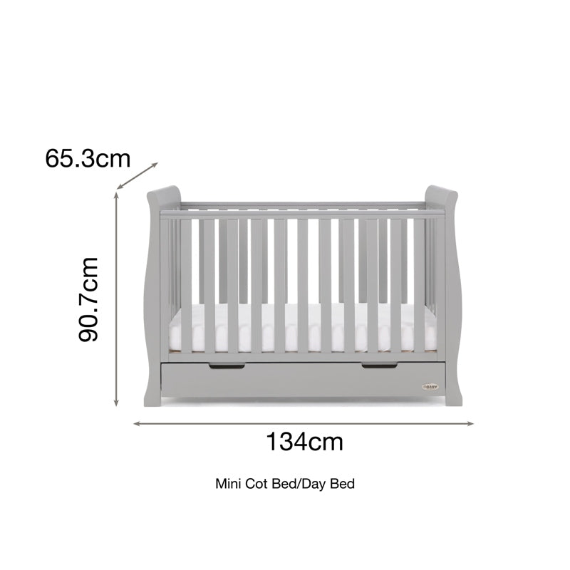 OBaby Stamford Mini Cot Bed with Drawer Warm Grey