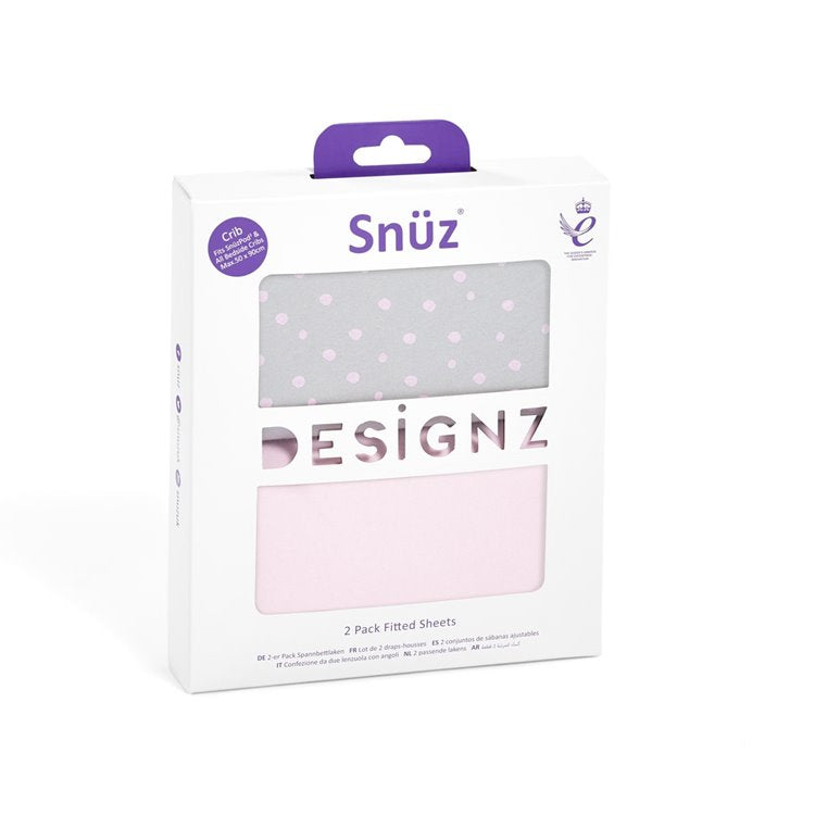 Snuz crib twin pack fitted sheets Pink Spot