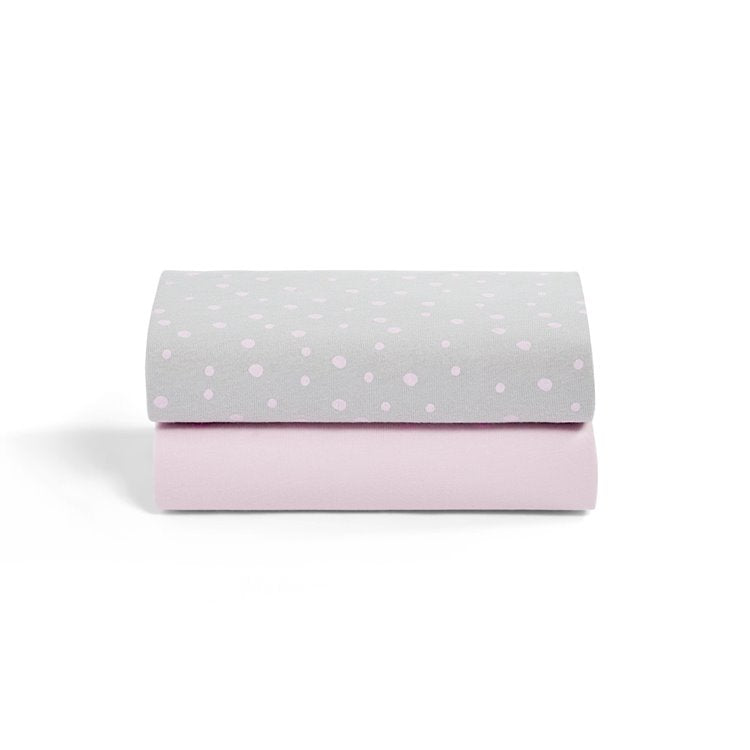 Snuz crib twin pack fitted sheets Pink Spot