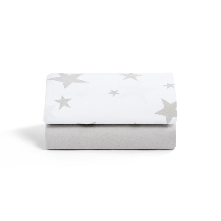 Snuz crib twin pack fitted sheets Grey Star