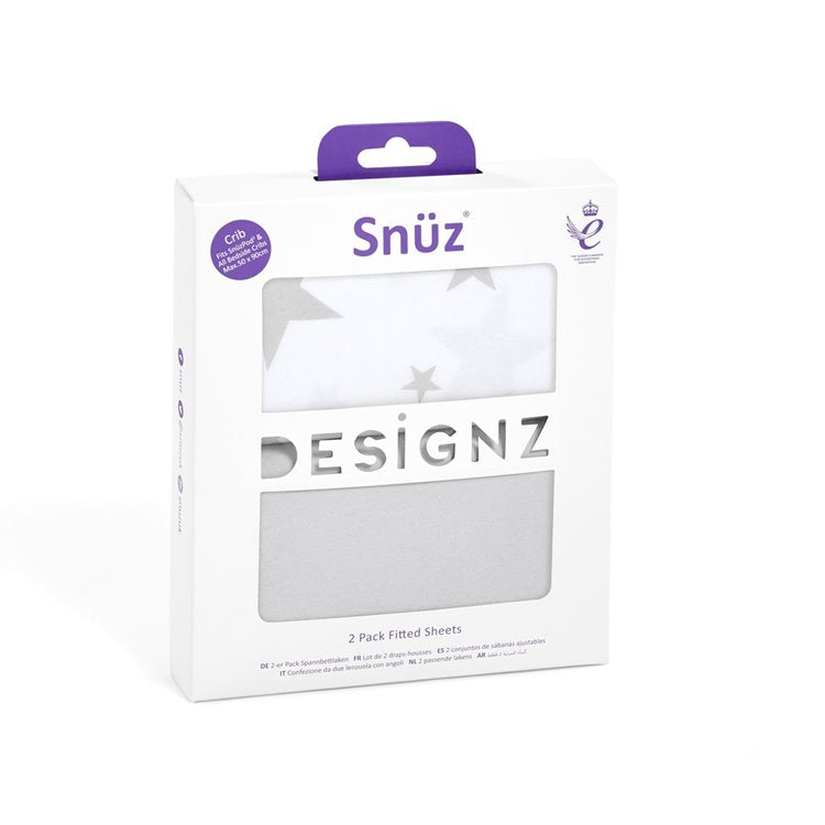 Snuz crib twin pack fitted sheets Grey Star