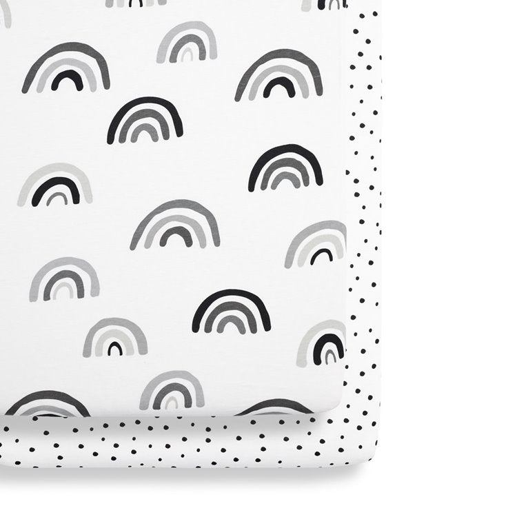 Snuz crib twin pack fitted sheets Mono Rainbow