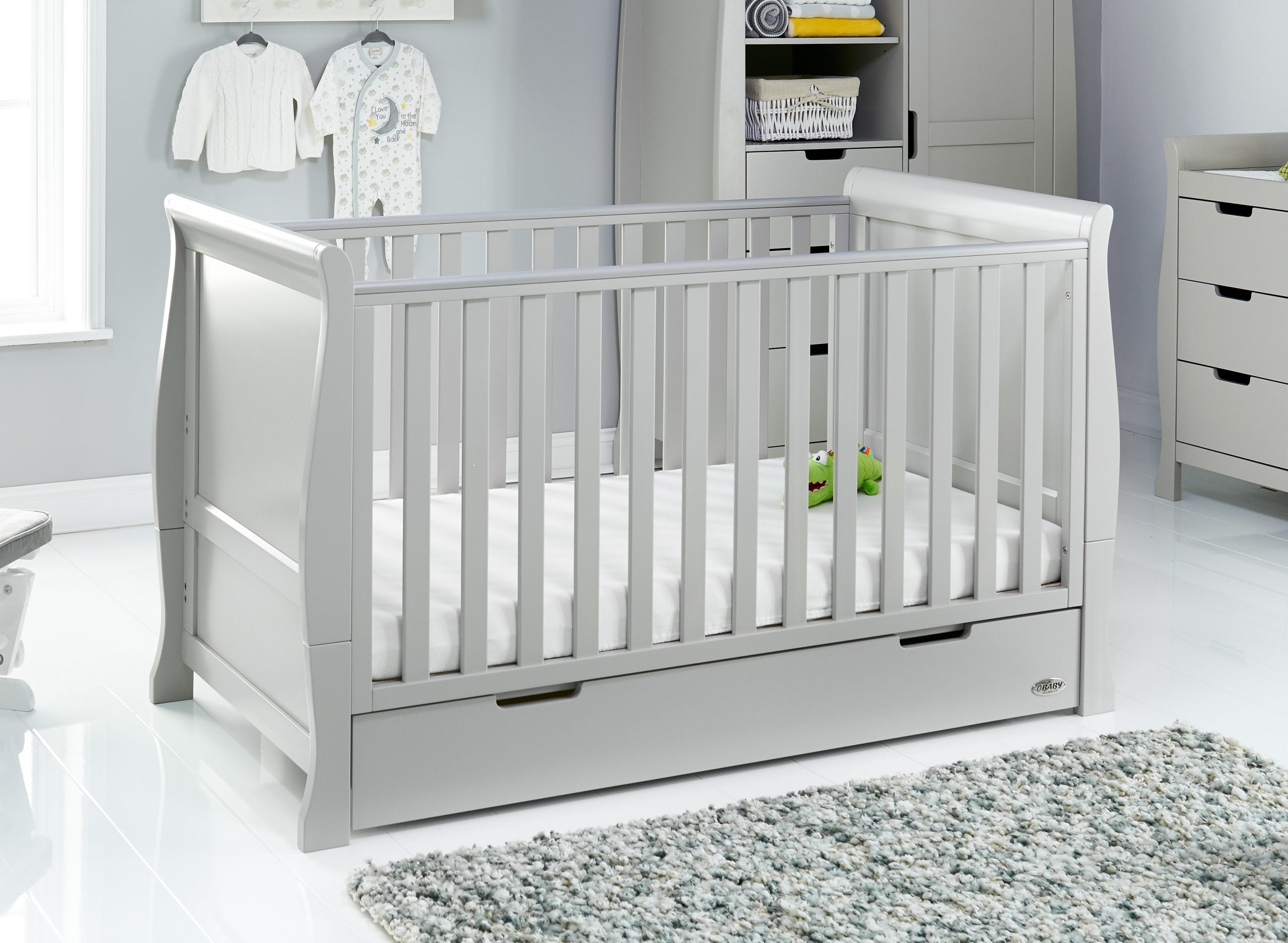 OBaby Stamford Classic Cot Bed with Drawer Warm Grey